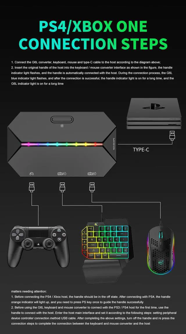 Alt view image 6 of 8 - Adapter for Nintend Switch Xbox One PS3 PS4 Game Console Gaming Keyboard Mouse Converter Portable Wired Mobile Controller