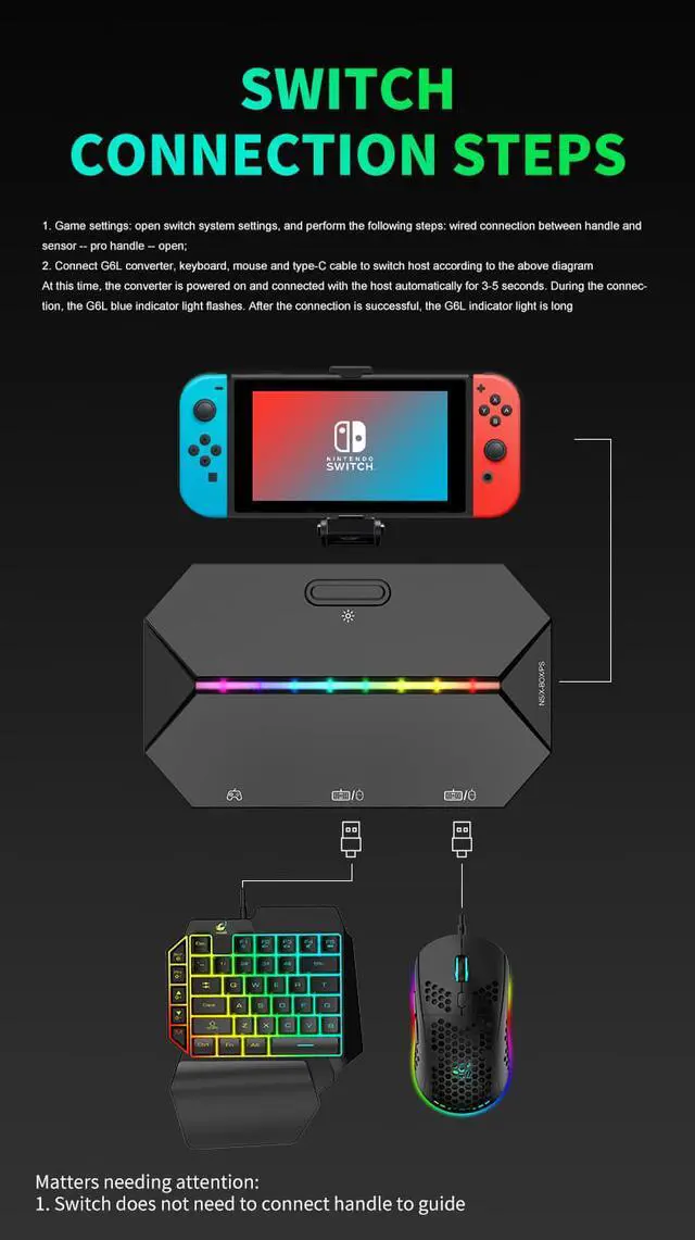 Alt view image 5 of 8 - Adapter for Nintend Switch Xbox One PS3 PS4 Game Console Gaming Keyboard Mouse Converter Portable Wired Mobile Controller