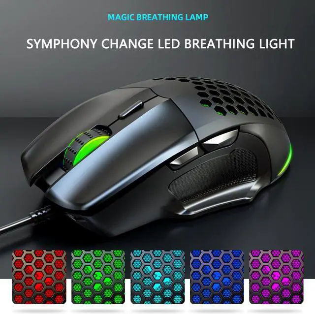 Alt view image 4 of 6 - RGB USB Wired Gaming Mouse Honeycomb 3200 DPI Mouse Ergonomic Lightweight Mice For Computer Laptop PC