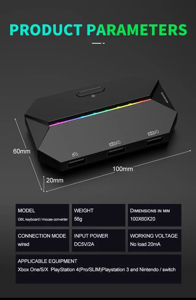Alt view image 7 of 8 - Adapter for Nintend Switch Xbox One PS3 PS4 Game Console Gaming Keyboard Mouse Converter Portable Wired Mobile Controller