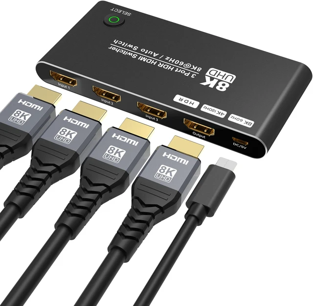 Alt view image 2 of 8 - Ultra HD Switch 3 Port HDMI 2.1 Switcher Box 3 in 1 Out 48Gbps Bandwidth 8K@60Hz 4K@120Hz HDCP2.2/2.3 for PS5 Xbox X