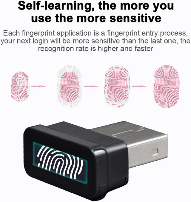 Alt view image 4 of 8 - Mini USB Fingerprint Reader Module for Windows 10 11 Hello Biometric Scanner Padlock Smart ID Security Key for PC Laptop