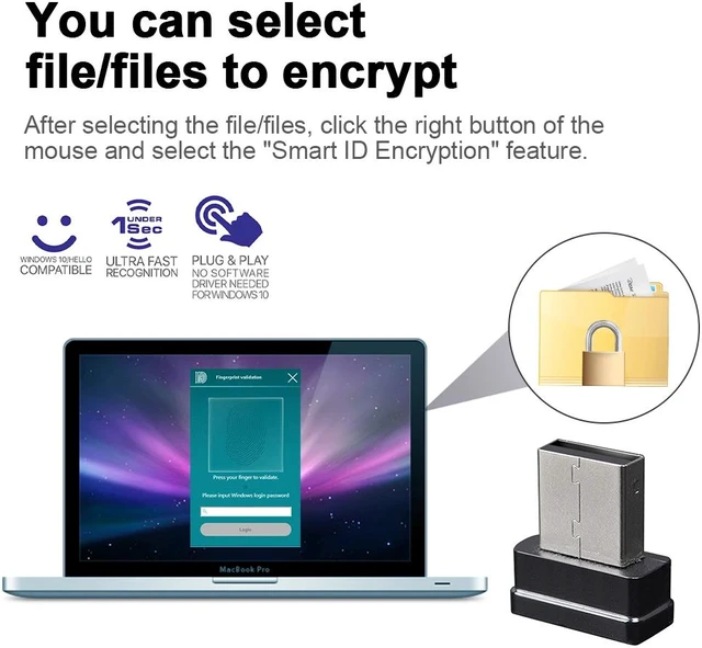 Alt view image 5 of 8 - Mini USB Fingerprint Reader Module for Windows 10 11 Hello Biometric Scanner Padlock Smart ID Security Key for PC Laptop