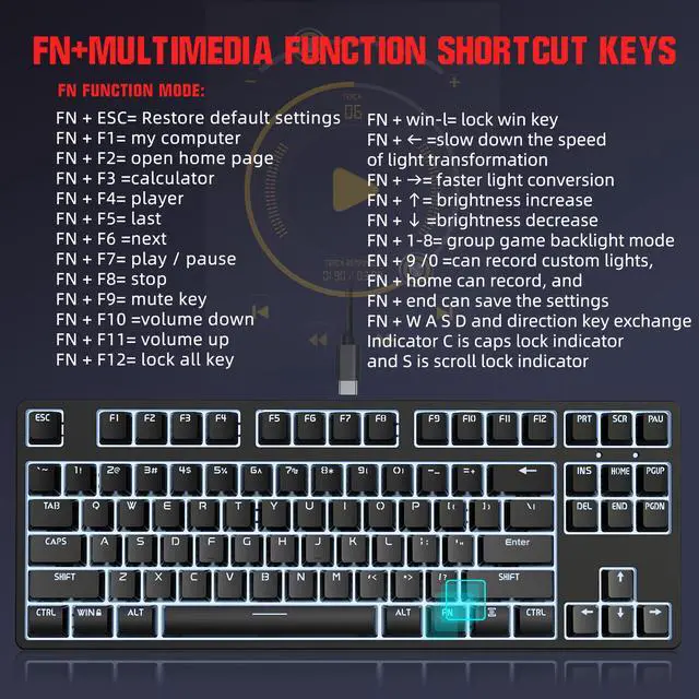 Alt view image 5 of 7 - Wired Mechanical LED Gaming Mechanical Keyboard Red Axis Shaft for Desktop Laptop Red Switches Keyboard