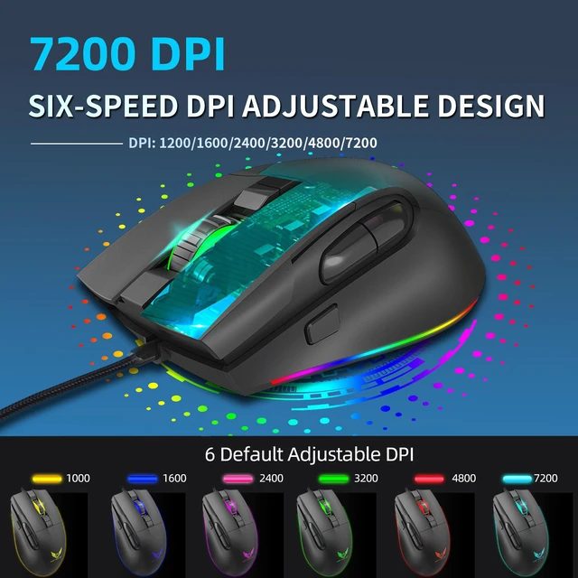Alt view image 7 of 8 - Ergonomic RGB Gaming Mouse Macro Programming 7200DPI USB Wired Optical Mice