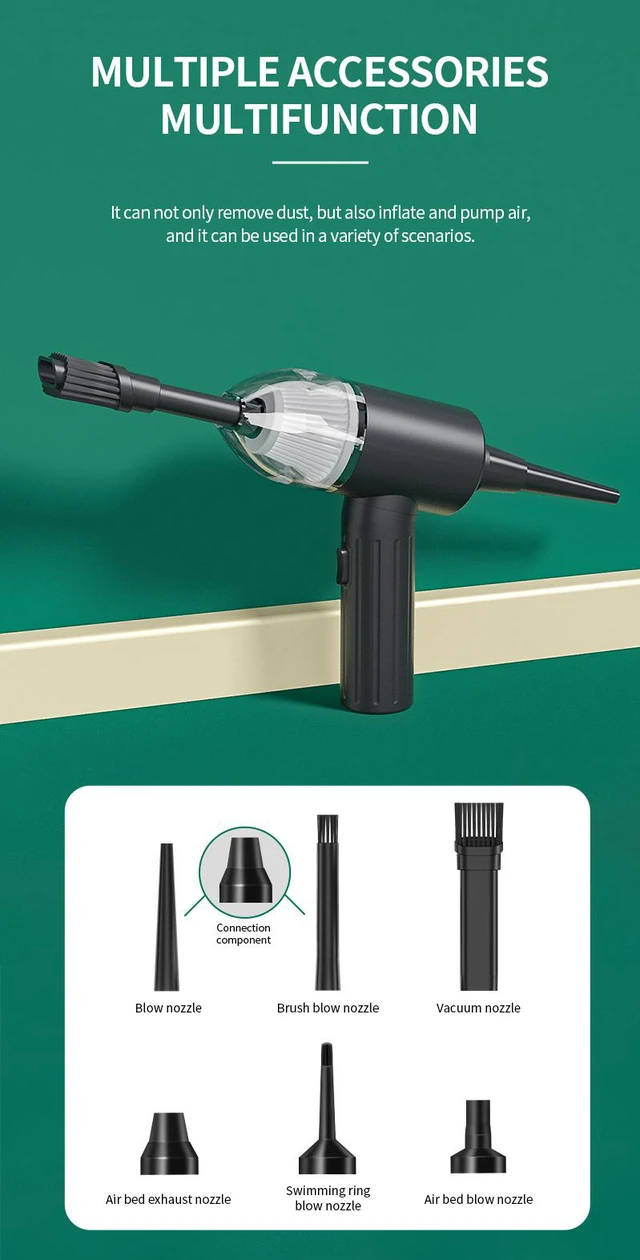 Alt view image 7 of 8 - Electric Air Duster 5000Pa Handheld Car Vacuum Cleaner 2 in 1 Suction Mattrass Pump Cordless Vacuum Cleaners Dust Blower for Computer Laptop Keyboard Electronics Camera Cleaning