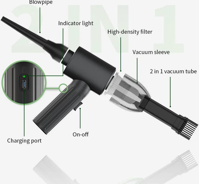 Alt view image 2 of 8 - Electric Air Duster 5000Pa Handheld Car Vacuum Cleaner 2 in 1 Suction Mattrass Pump Cordless Vacuum Cleaners Dust Blower for Computer Laptop Keyboard Electronics Camera Cleaning