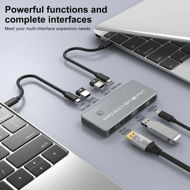 Alt view image 2 of 8 - USB-C 8K KVM Switch 2x USB-C PC to 1x DisplayPort Monitor KVM Switch Compatible with Thunderbolt 3/4 Sharing 3x USB2.0 Mouse Keyboard Printer