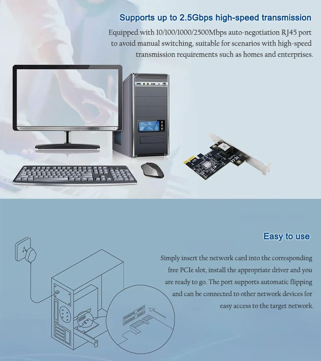 Alt view image 4 of 8 - 2.5G PCIe Gigabit Wired Network Card PCI Express Ethernet Network Adapter RTL8125 Chip Single Port RJ-45