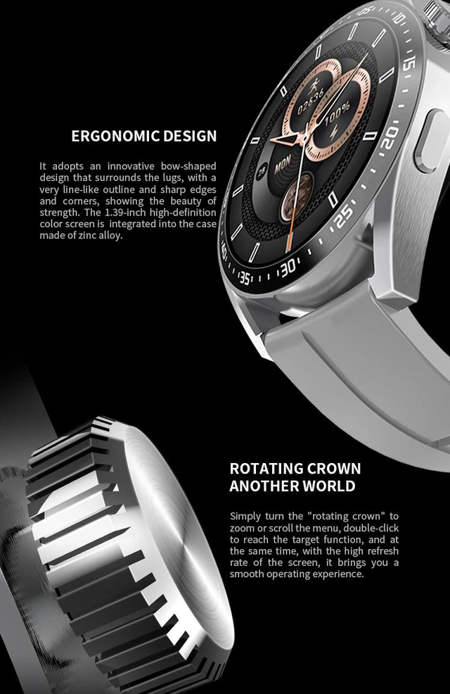 Alt view image 4 of 8 - Smart Watch Fitness Tracker NFC Men 1.39 Inch HD Screen Heart Rate Monitor Voice Assistant Bluetooth Call Calories