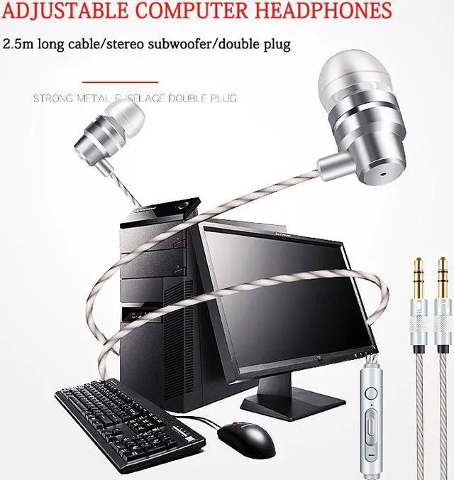 Alt view image 4 of 8 - 3.5mm Wired Gaming Earphones Stereo Surround Vibration Wired Earbud Games Headphone with 3.5mm Microphone Jack