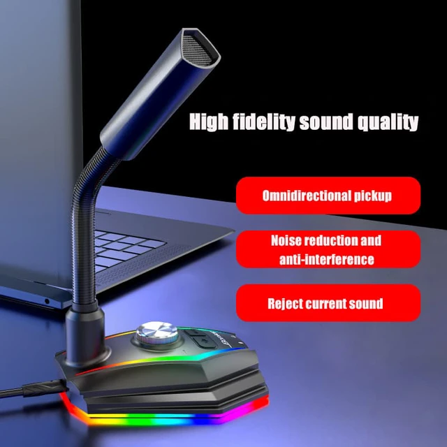 Alt view image 7 of 8 - Desktop Computer Capacitive USB Sound Card RGB Microphone with Noise Reduction 360° Rotate HD Receiver for Gaming Live Video