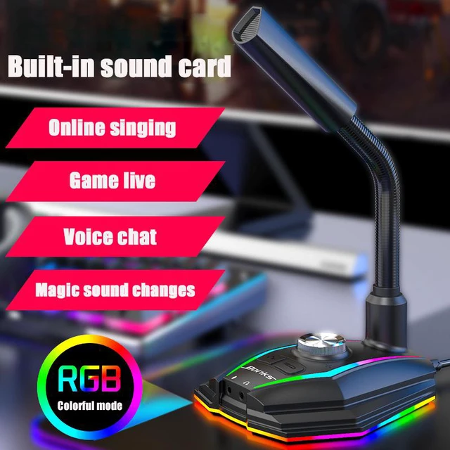 Alt view image 3 of 8 - Desktop Computer Capacitive USB Sound Card RGB Microphone with Noise Reduction 360° Rotate HD Receiver for Gaming Live Video