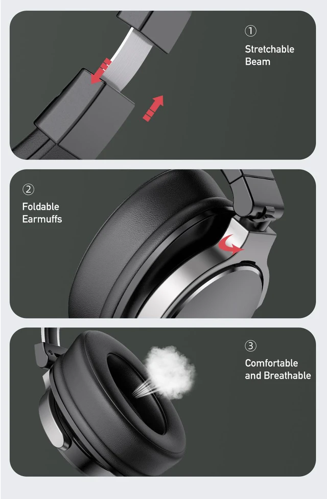 Alt view image 6 of 8 - Buetooth 5.0 Wireless HiFi Bass Headsets HD ANC Noise Cancelling Headphones with Microphone
