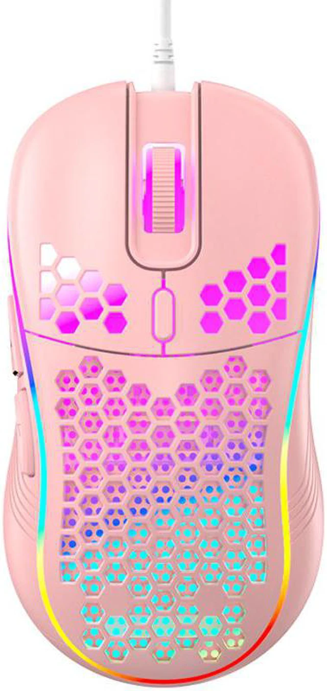 Main image of Honeycomb Wired Gaming Mouse, RGB Backlight and 7200 Adjustable DPI, Ergonomic and Lightweight USB Computer Mouse for Windows PC & Laptop Gamers Pink
