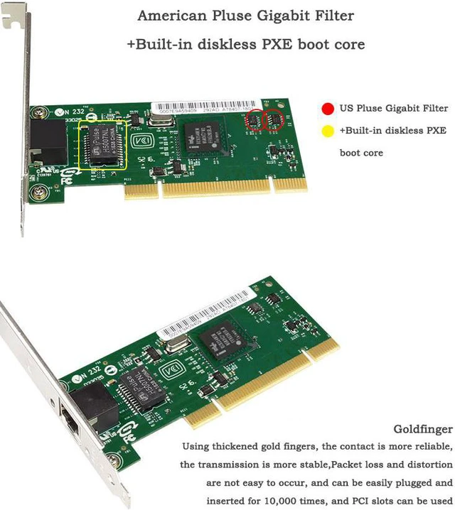 Alt view image 5 of 6 - Desktop Gigabit Network Card 10/100/1000Mbps PCI Network Card Intel 82540 chip (NOT PCIE)