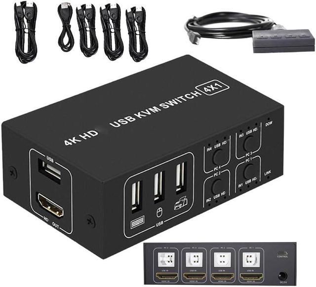 4 Port HDMI KVM Switch 4K@30HZ/1080P@60HZ USB HDMI KVM Switcher 4 in 1 Out  USB HDMI for Mouse Keyboard Hub for PC Laptop Win7 Win10 MAC