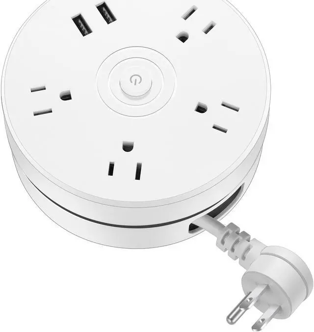 Main image of Power Outlet Power Strip with 2 USB 5.2ft Retractable Extension Cord with 4 Wide Space outlets 2 USB Ports