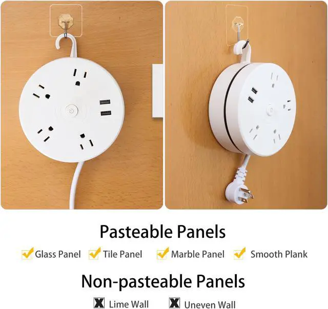 Alt view image 4 of 7 - Power Outlet Power Strip with 2 USB 5.2ft Retractable Extension Cord with 4 Wide Space outlets 2 USB Ports