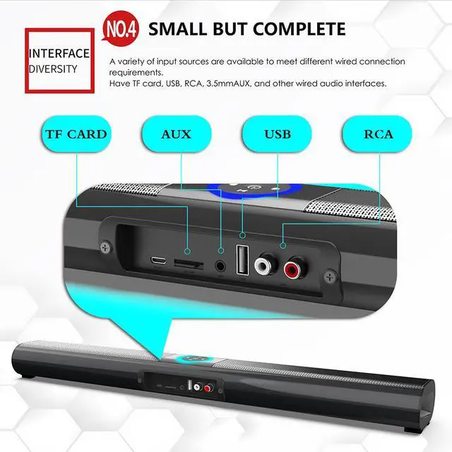 Alt view image 6 of 8 - Wired & Wireless Bluetooth Speaker Home Theater TV Soundbar 3D Stereo Surround Subwoofer Powerful Sound Bar with RGB Color Lighting FM Radio Remote Control