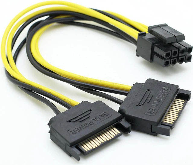 Main image of 18cm/0.59ft Dual SATA 15pin to 8pin(6+2) Video Card Powr Adapter Cable PCI-E SATA Power Supply Cable 15- Pin to 8 Pin cable