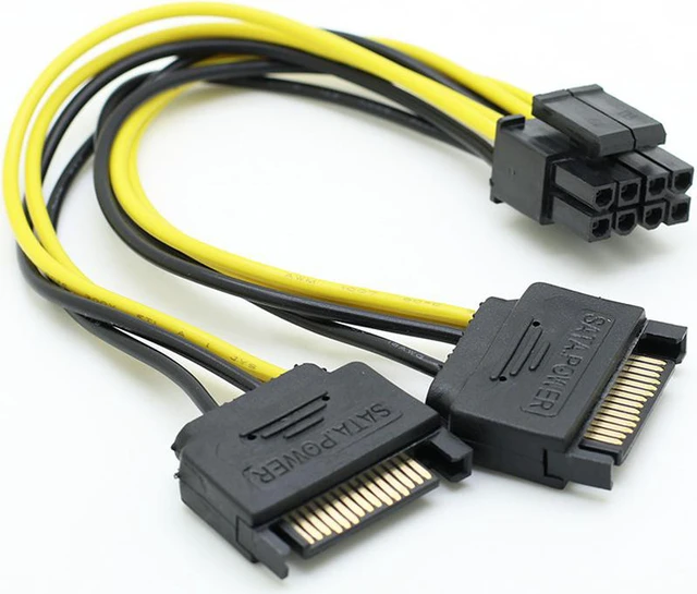 Alt view image 3 of 6 - 18cm/0.59ft Dual SATA 15pin to 8pin(6+2) Video Card Powr Adapter Cable PCI-E SATA Power Supply Cable 15- Pin to 8 Pin cable