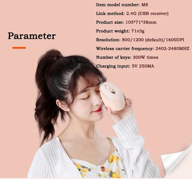 Alt view image 4 of 8 - Rechargeable Wireless Mouse 2.4G Mute Mice Girl Cute Ergonomics Mouse for WINDOWS IOS