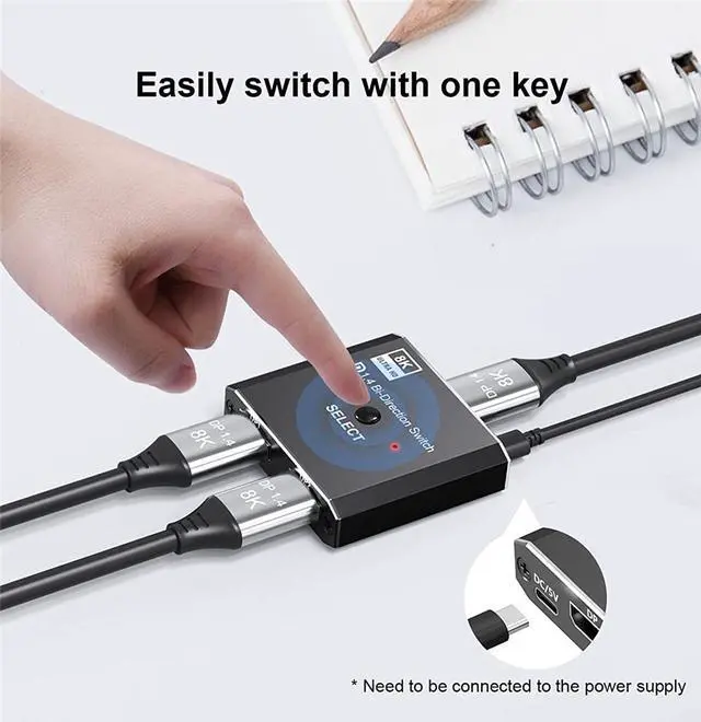 Alt view image 3 of 8 - 8K Bidirectional DP Switch 8K@60Hz 4K@120Hz Displayport Switcher 1x2/2x1 Displayport Switch for Monitor Projector TV PC Laptop