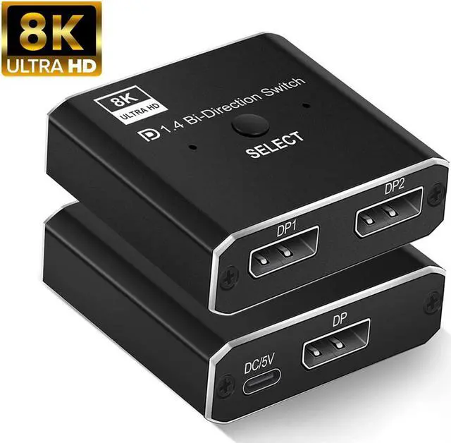 Main image of 8K Bidirectional DP Switch 8K@60Hz 4K@120Hz Displayport Switcher 1x2/2x1 Displayport Switch for Monitor Projector TV PC Laptop
