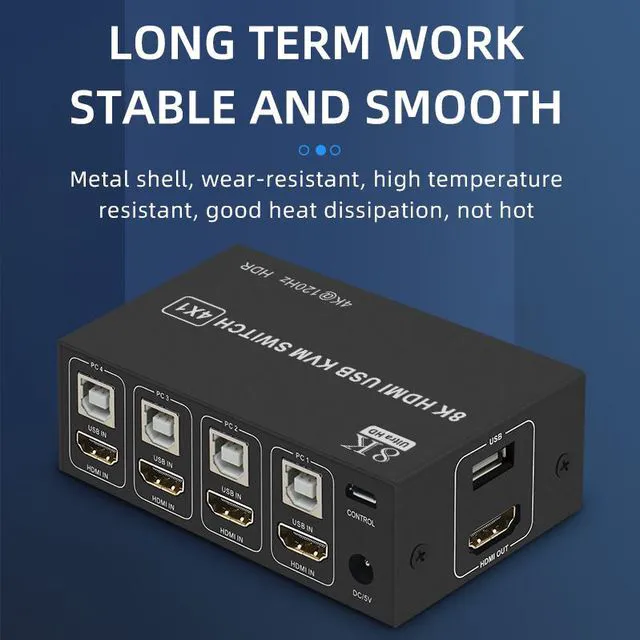 Alt view image 5 of 7 - 8K@60HZ / 4K@120HZ USB HDMI KVM Switch 4 in 1 Out USB HDMI KVM Switcher for Mouse Keyboard Sharing for PC Laptop Win7 Win10 MAC