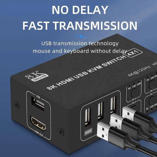 Alt view image 4 of 7 - 8K@60HZ / 4K@120HZ USB HDMI KVM Switch 4 in 1 Out USB HDMI KVM Switcher for Mouse Keyboard Sharing for PC Laptop Win7 Win10 MAC