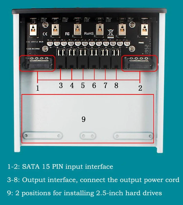 Alt view image 5 of 8 - Desktop Computer Front Panel 6 Hard Disk Control System 6 SATA 15Pin Hard Disk Power Control RAID Hard Disk Management System for 2.5" 3.5" 5.25" HDD SSD Power Switch