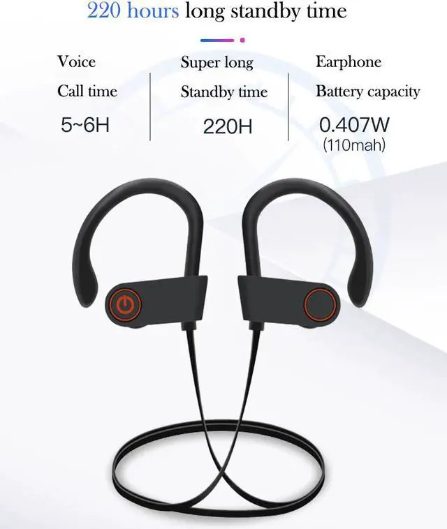 Alt view image 5 of 8 - IPX7 Waterproof Wireless Headset Sports Bass Wireless Bluetooth 5.0 Earphones With Microphone