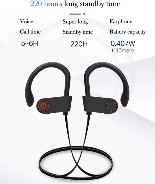 Alt view image 4 of 8 - IPX7 Waterproof Wireless Headset Sports Bass Wireless Bluetooth 5.0 Earphones With Microphone