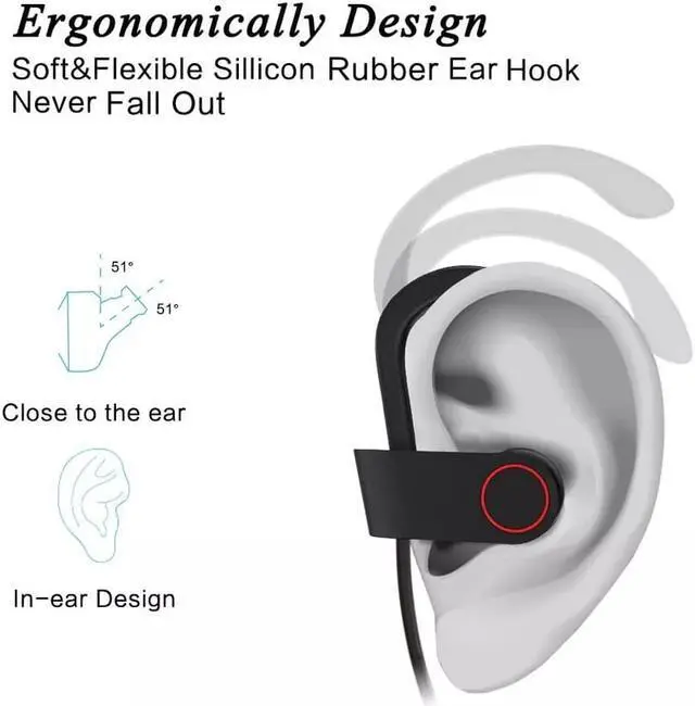 Alt view image 6 of 8 - IPX7 Waterproof Wireless Headset Sports Bass Wireless Bluetooth 5.0 Earphones With Microphone