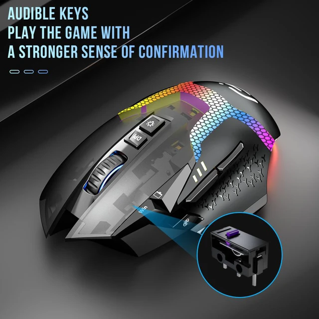 Alt view image 4 of 8 - RGB Bluetooth 2.4G Wireless Gaming Mouse 4000 DPI Programmable Three Modes Rechargeable Mice for gamer Mice laptop PC
