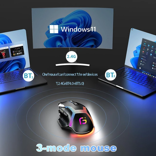 Alt view image 5 of 8 - RGB Bluetooth 2.4G Wireless Gaming Mouse 4000 DPI Programmable Three Modes Rechargeable Mice for gamer Mice laptop PC