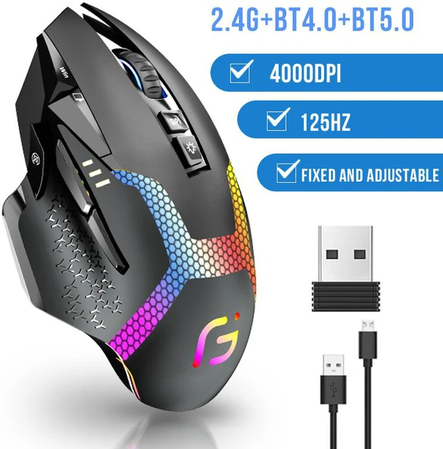 Alt view image 2 of 8 - RGB Bluetooth 2.4G Wireless Gaming Mouse 4000 DPI Programmable Three Modes Rechargeable Mice for gamer Mice laptop PC