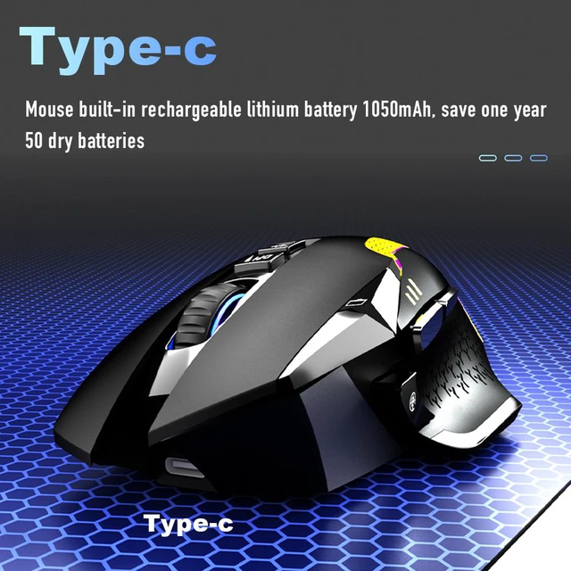 Alt view image 7 of 8 - RGB Bluetooth 2.4G Wireless Gaming Mouse 4000 DPI Programmable Three Modes Rechargeable Mice for gamer Mice laptop PC