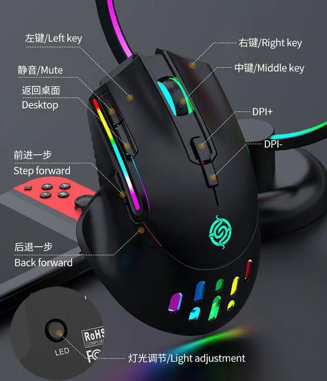Alt view image 6 of 7 - 2.4G Wireless Gaming Mouse RGB Lighting Rechargeable Ergonomic 3200DPI Mice with USB Receiver for Desktop Laptop Computer