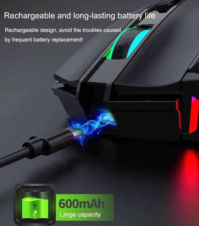 Alt view image 4 of 7 - 2.4G Wireless Gaming Mouse RGB Lighting Rechargeable Ergonomic 3200DPI Mice with USB Receiver for Desktop Laptop Computer