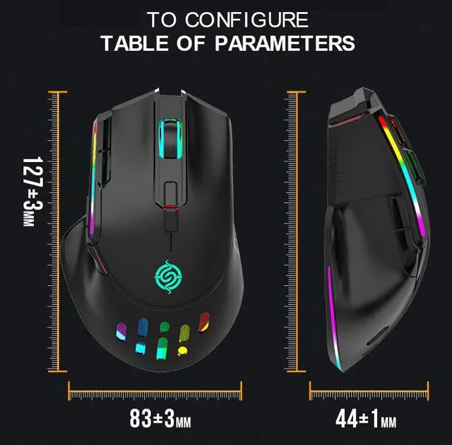 Alt view image 7 of 7 - 2.4G Wireless Gaming Mouse RGB Lighting Rechargeable Ergonomic 3200DPI Mice with USB Receiver for Desktop Laptop Computer