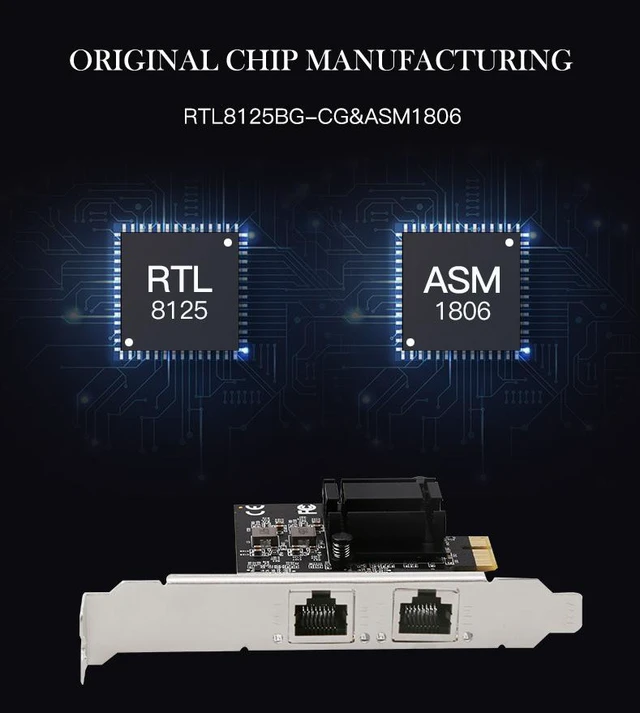 Alt view image 7 of 8 - Dual-port 2.5G Gigabit Network Card Desktop 8125BG ASM1806 Chip Ethernet Server Network Card RJ45 LAN ESXi Diskless PXE