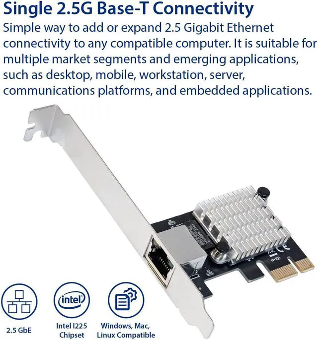 Alt view image 5 of 7 - 2.5 Gigabit Ethernet PCI Express Network Interface Card 10/100/1000/25000 Mbps PCI-E Network Interface Card RJ45 LAN Intel I225 Chipset