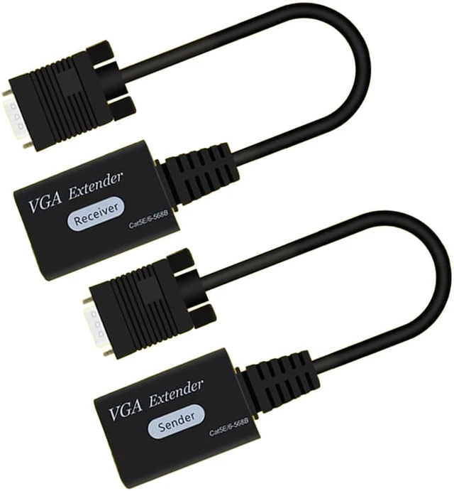 Alt view image 2 of 5 - VGA to RJ45 Extender Receiver Sender Adapter Cable Up to 60M Signal Extension CAT6/5E-568B 1080P HD Converter for DVR Monitor Display HDTV