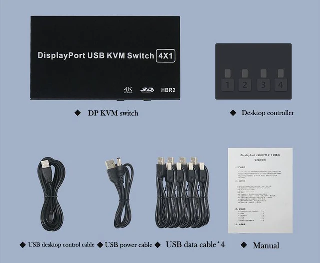 Alt view image 7 of 8 - 4 Ports Displayport KVM Switch 4K 60Hz 4 In 1 Out USB DP KVM Switch Box DP USB KVM Share Monitor Mouse Keyboard Printer Switcher