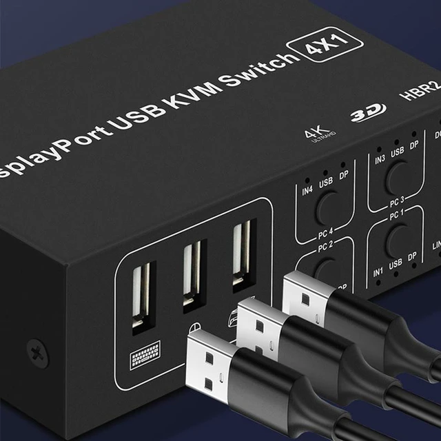 Alt view image 2 of 8 - 4 Ports Displayport KVM Switch 4K 60Hz 4 In 1 Out USB DP KVM Switch Box DP USB KVM Share Monitor Mouse Keyboard Printer Switcher