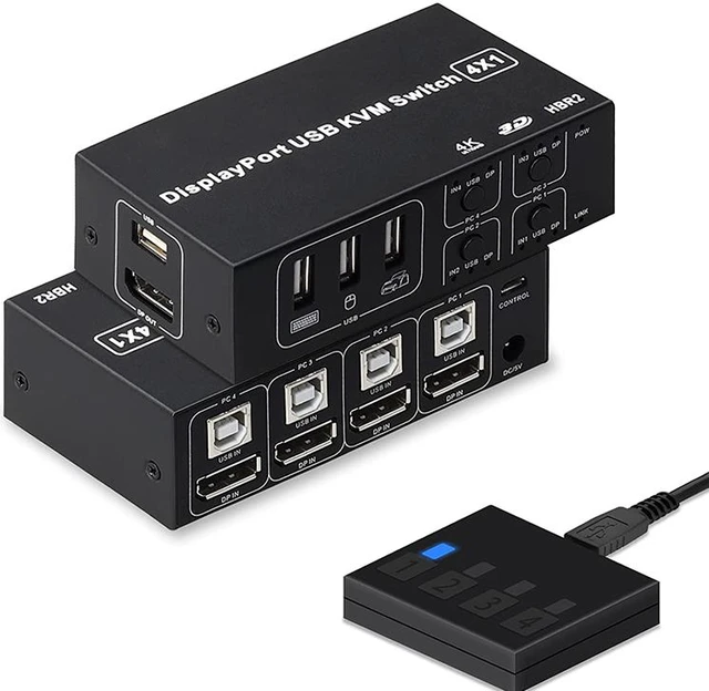 Main image of 4 Ports Displayport KVM Switch 4K 60Hz 4 In 1 Out USB DP KVM Switch Box DP USB KVM Share Monitor Mouse Keyboard Printer Switcher