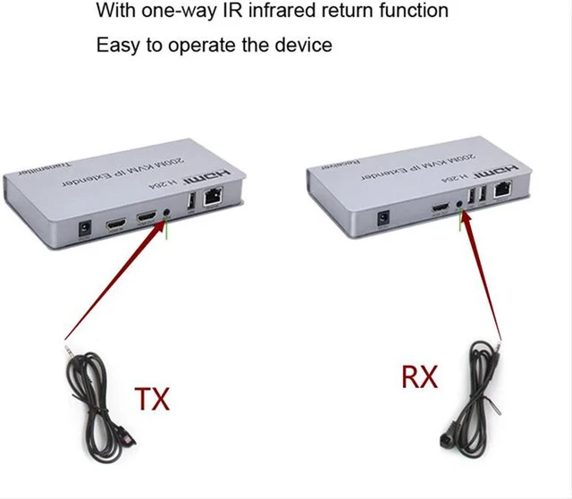 Alt view image 5 of 8 - 1080P HDMI KVM Extender USB Mouse/Keyboard Extension 200M by Cat/RJ45/LAN/UTP Network Cable,IR Control,TX/RX 3.5MM R/L Audio Output