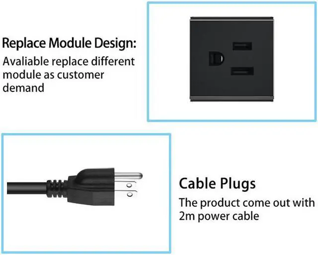 Alt view image 4 of 7 - 5 Ports Aluminum Alloy Desktop Edge Power Outlets with 2 USB Ports Desk Clamp Power Strip Fireproof Power Strip Multi-Outlets for Home Office - 5.9ft Cable